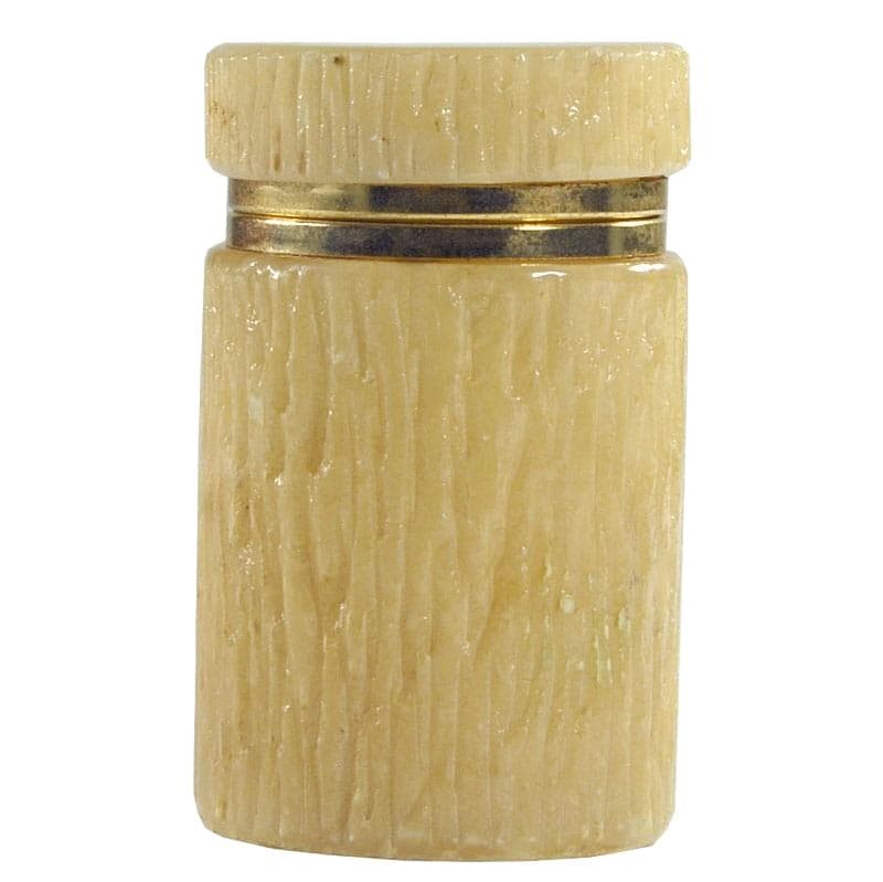Pojemniczek cylindryczny, alabaster beżowy transparentny, mosiądz, Włochy, lata 60.