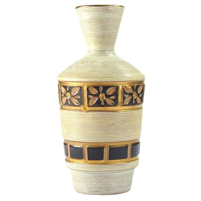 Wazon sgraffito, beżowy czarny złoty, ceramika, Włochy, lata 60. - WYMIARY