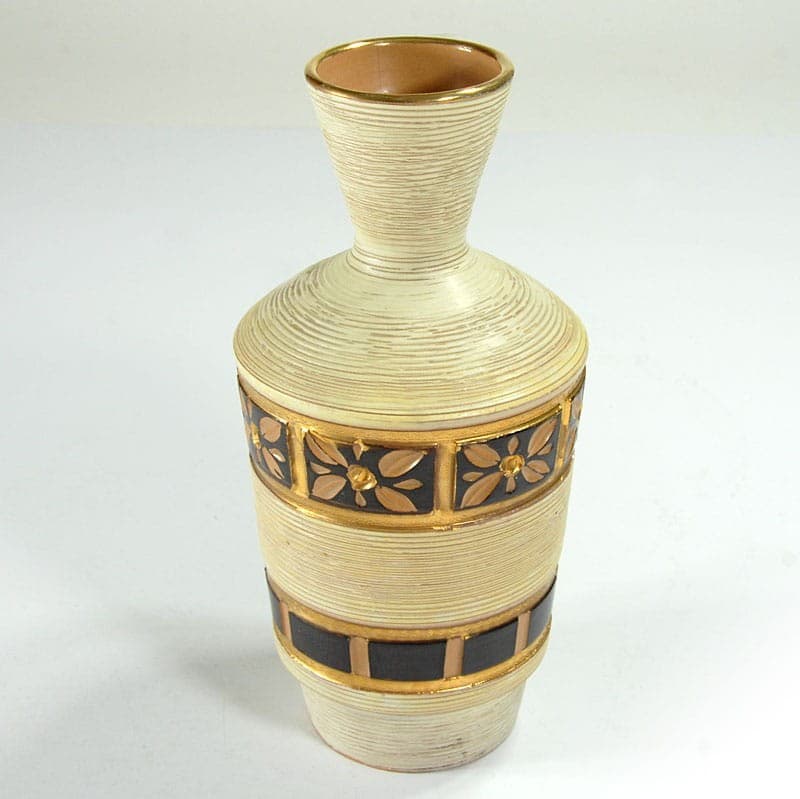 Wazon sgraffito, beżowy czarny złoty, ceramika, Włochy, lata 60. - 320087