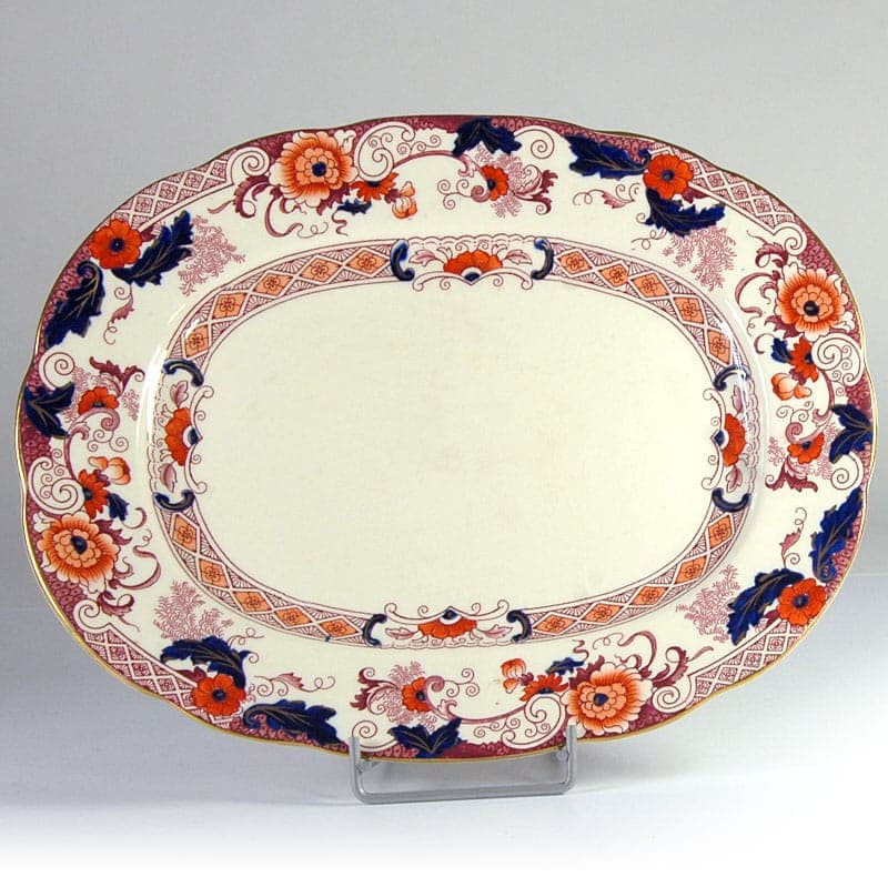 Półmisek Derby Crown Ware, beżowy pomarańczowy niebieski złoty, ceramika, Wielka Brytania, początek XX w. - 320030