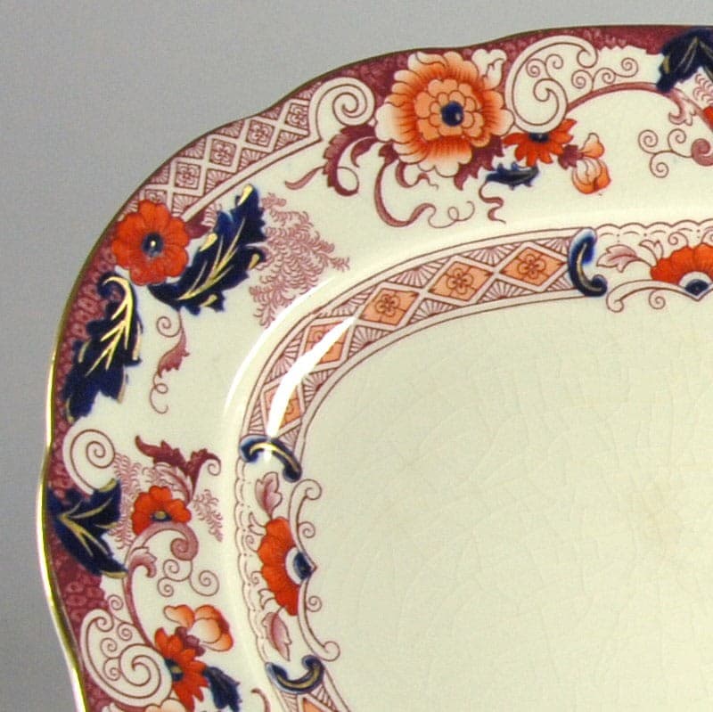 Półmisek Derby Crown Ware, beżowy pomarańczowy niebieski złoty, ceramika, Wielka Brytania, początek XX w. - 320031