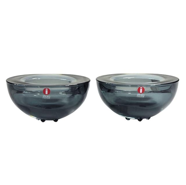 Para świeczników Ballo, szkło szary niebieski transparentny, proj. A. Hakatie, Iittala, Finlandia, lata 70. - WYMIARY