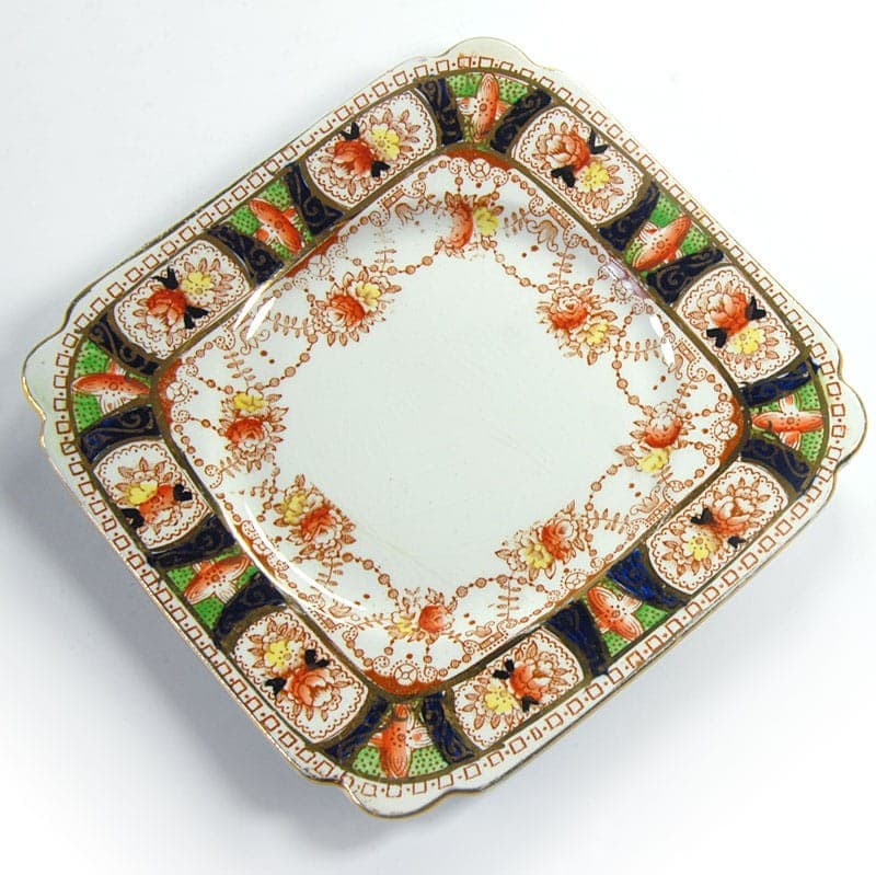 Zestaw pięciu talerzyków deserowych, porcelana biała multikolor, Burgess Bros., Wielka Brytania, lata 30. - 320013