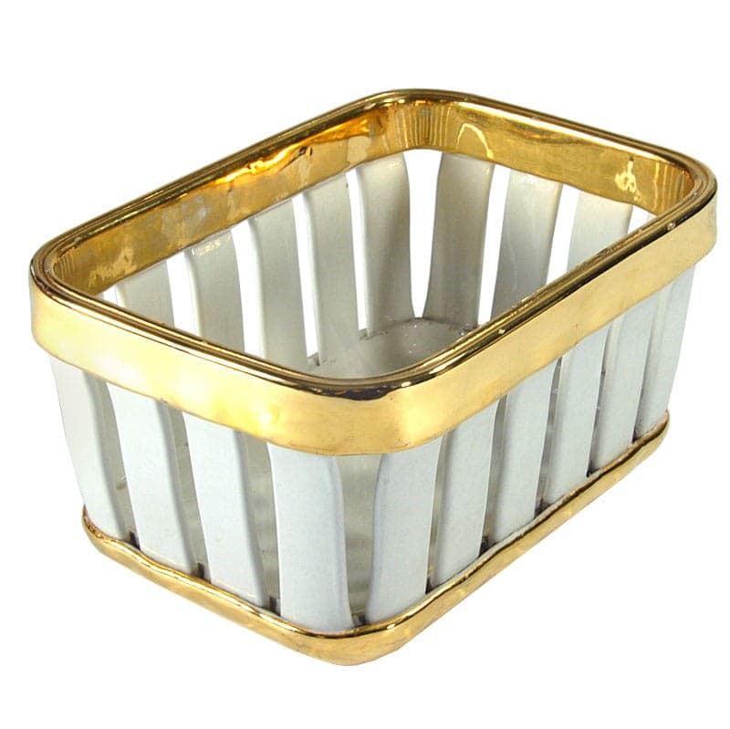 Kosz ceramiczny, biały złoty, ceramika, Włochy, lata 70. - 319998
