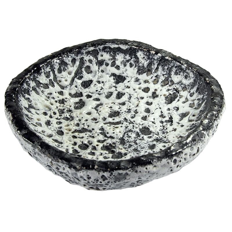 Patera fat lava biała czarna szara, ceramika, Vallauris, Francja, lata 60.