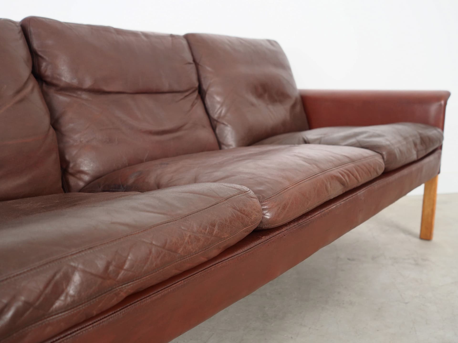Sofa, skóra brązowa, proj. H. Olsen, CS Møbler, Dania, lata 60. - 66404