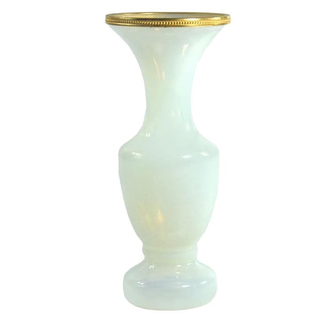 Wazon Opaline de Venise, szkło mlecznobiałe, metal złoty, Murano, Włochy, lata 50. - WYMIARY