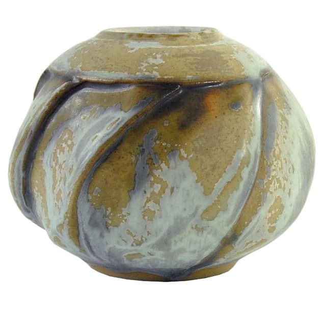 Wazonik raku, beżowy multikolor, ceramika, lata 20. - WYMIARY