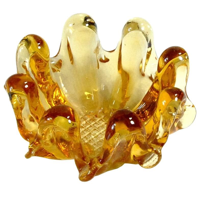 Paterka Murano, żółty, kryształ, Włochy, lata 60.