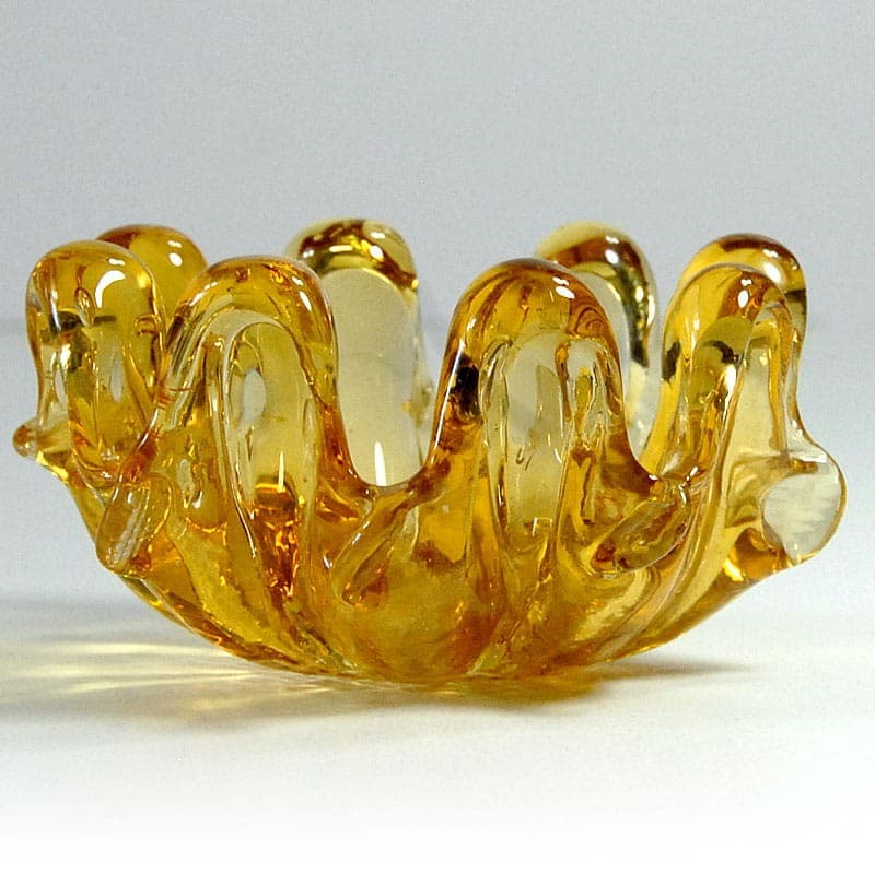 Paterka Murano, żółty, kryształ, Włochy, lata 60. - 320795