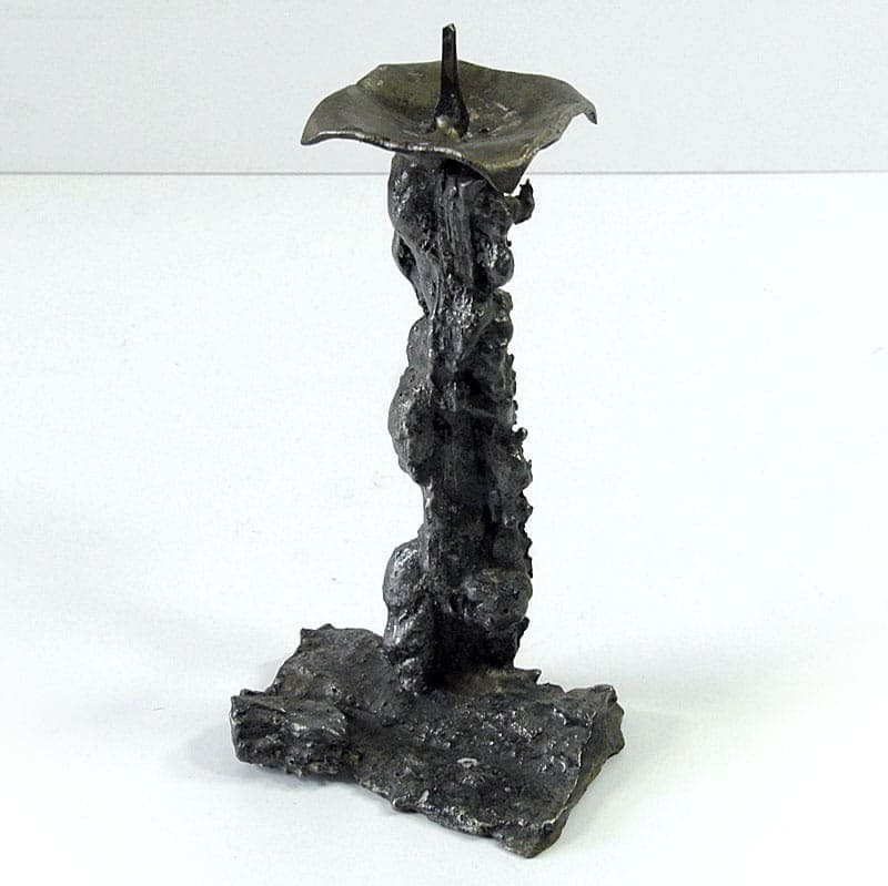 Świecznik stołowy, brutalistyczny, metal patynowany szary, lata 70. - 320787