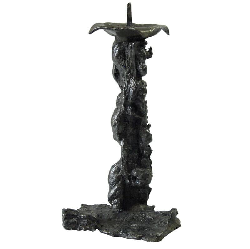 Świecznik stołowy, brutalistyczny, metal patynowany szary, lata 70. - 320789