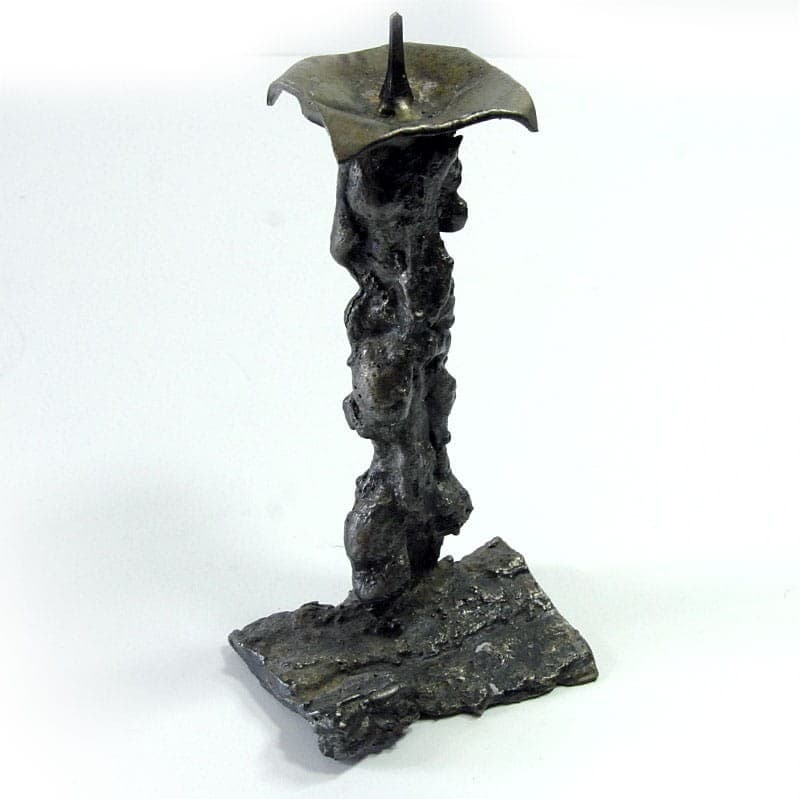 Świecznik stołowy, brutalistyczny, metal patynowany szary, lata 70. - 320788