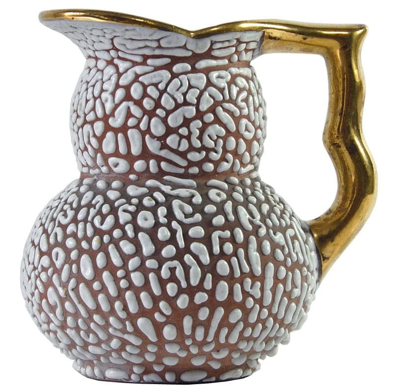 Wazon Art Deco, ceramika brązowo-czerwony, biały, złoty, Belgia, lata 30. - 320733