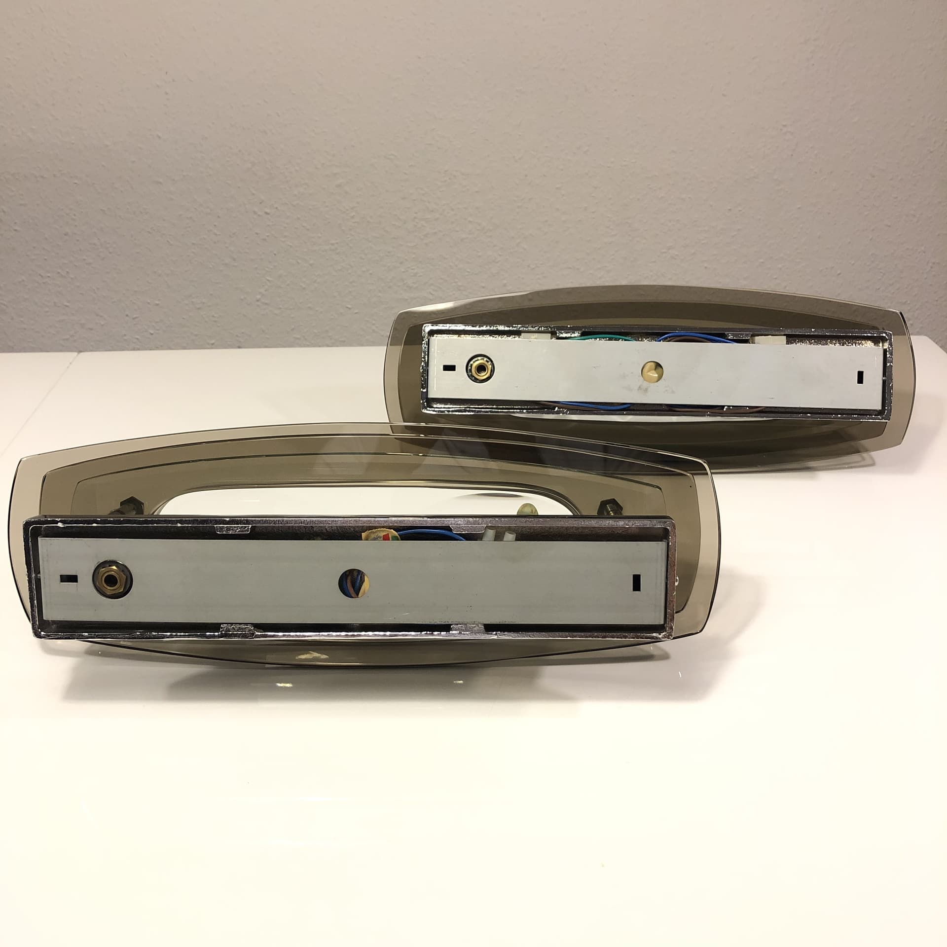 Para kinkietów ściennych, szkło dymione brązowe, stal chromowana, Włochy, lata 70. - 23881