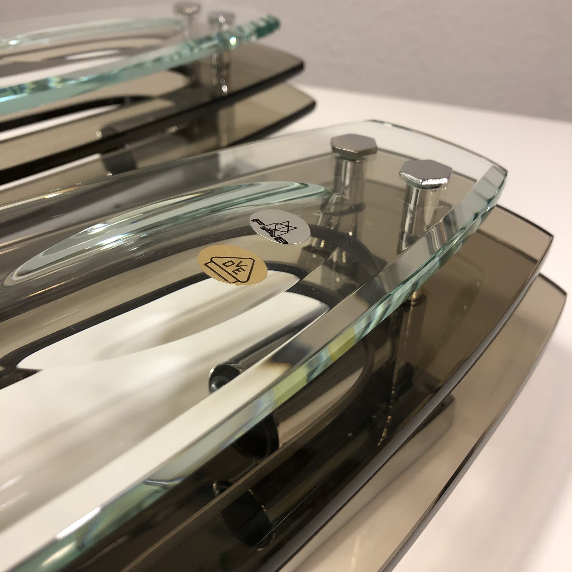 Para kinkietów ściennych, szkło dymione brązowe, stal chromowana, Włochy, lata 70. - 23880