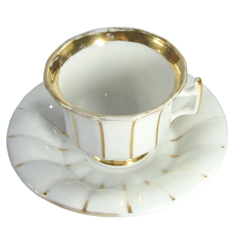 Filiżanka ze spodkiem Biedermeier, biała, porcelana, złocona, Francja, XIX wiek - 320697