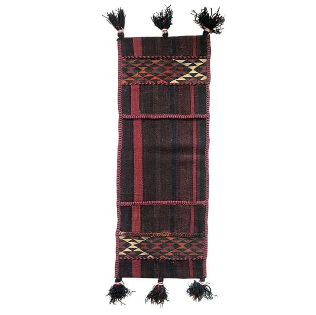 Persian Kilim with Pockets, burgundy, brown, black wool, Iran, 19th c. - DIMENSION