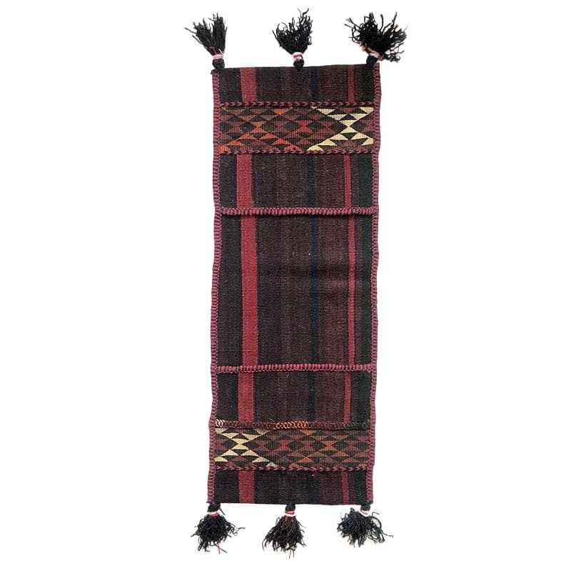 Persian Kilim with Pockets, burgundy, brown, black wool, Iran, 19th c.