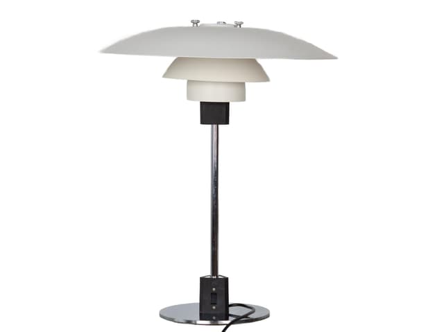 Table lamp PH 4/3, white metal, silver chrome, by P. Henningsen, Louis Poulsen, Denmark, 1970s. - DIMENSION