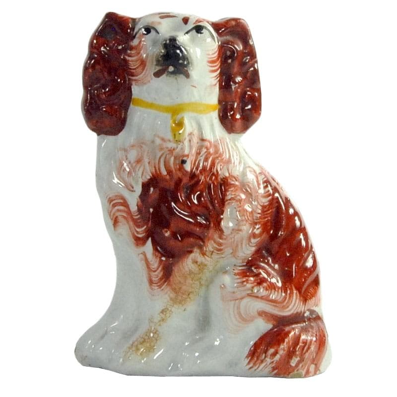 Fireplace Dog Figurine, white brown ceramic, Staffordshire, United Kingdom, 1890s
