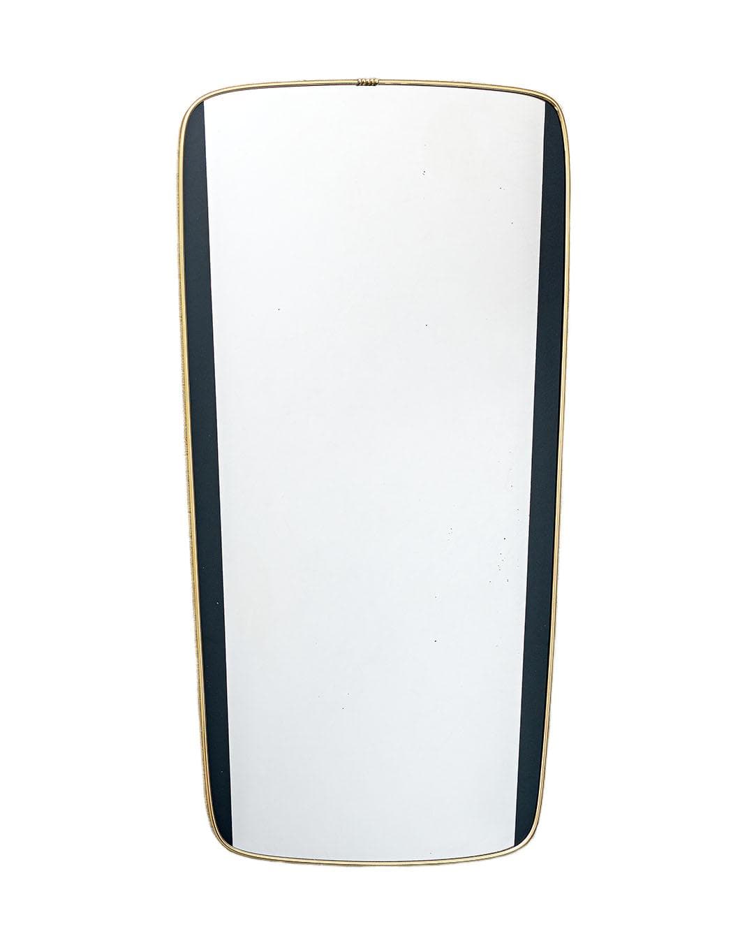 Wall mirror, transparent glass, gold brass, black, Germany, 1950s.