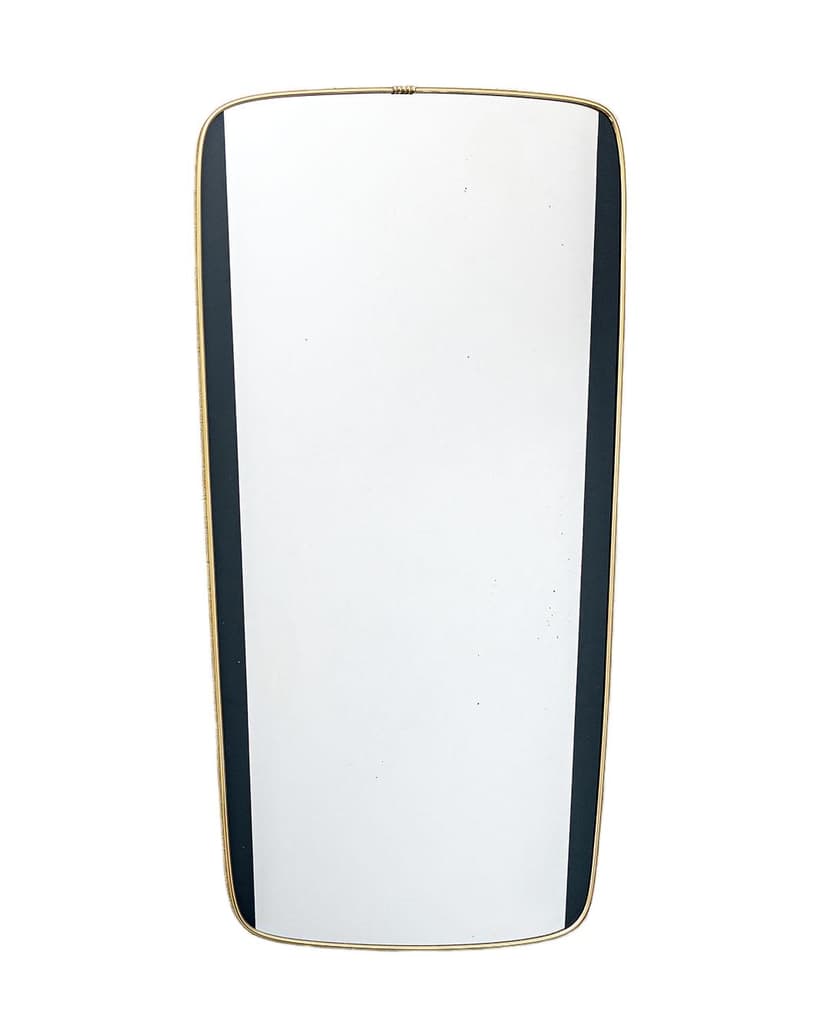 Wall mirror, transparent glass, gold brass, black, Germany, 1950s.