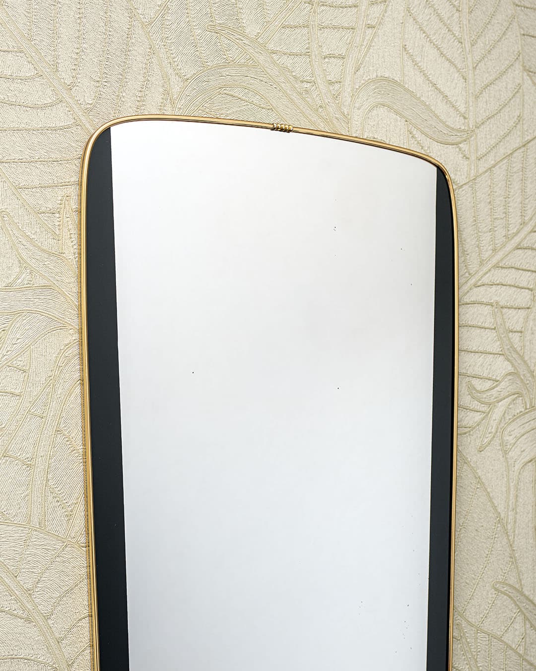 Wall mirror, transparent glass, gold brass, black, Germany, 1950s. - 320417