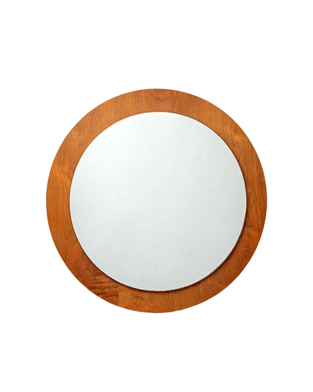 Wall mirror round, brown teak, Denmark, 1970s