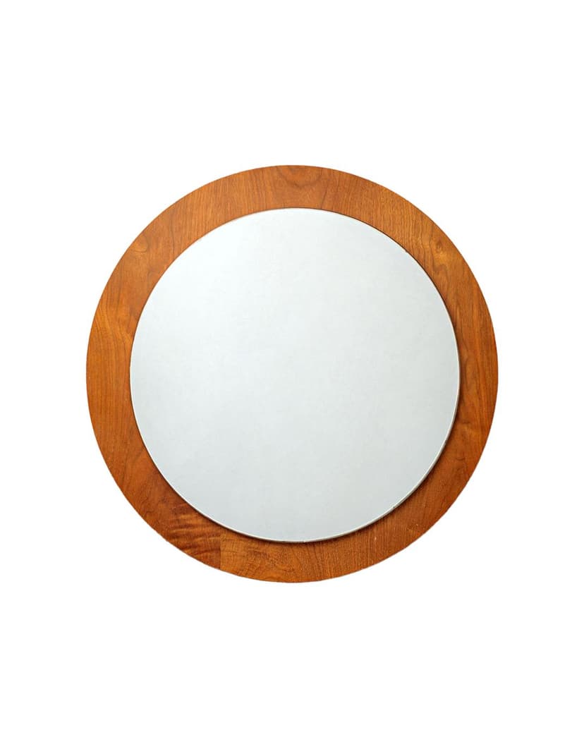 Wall mirror round, brown teak, Denmark, 1970s