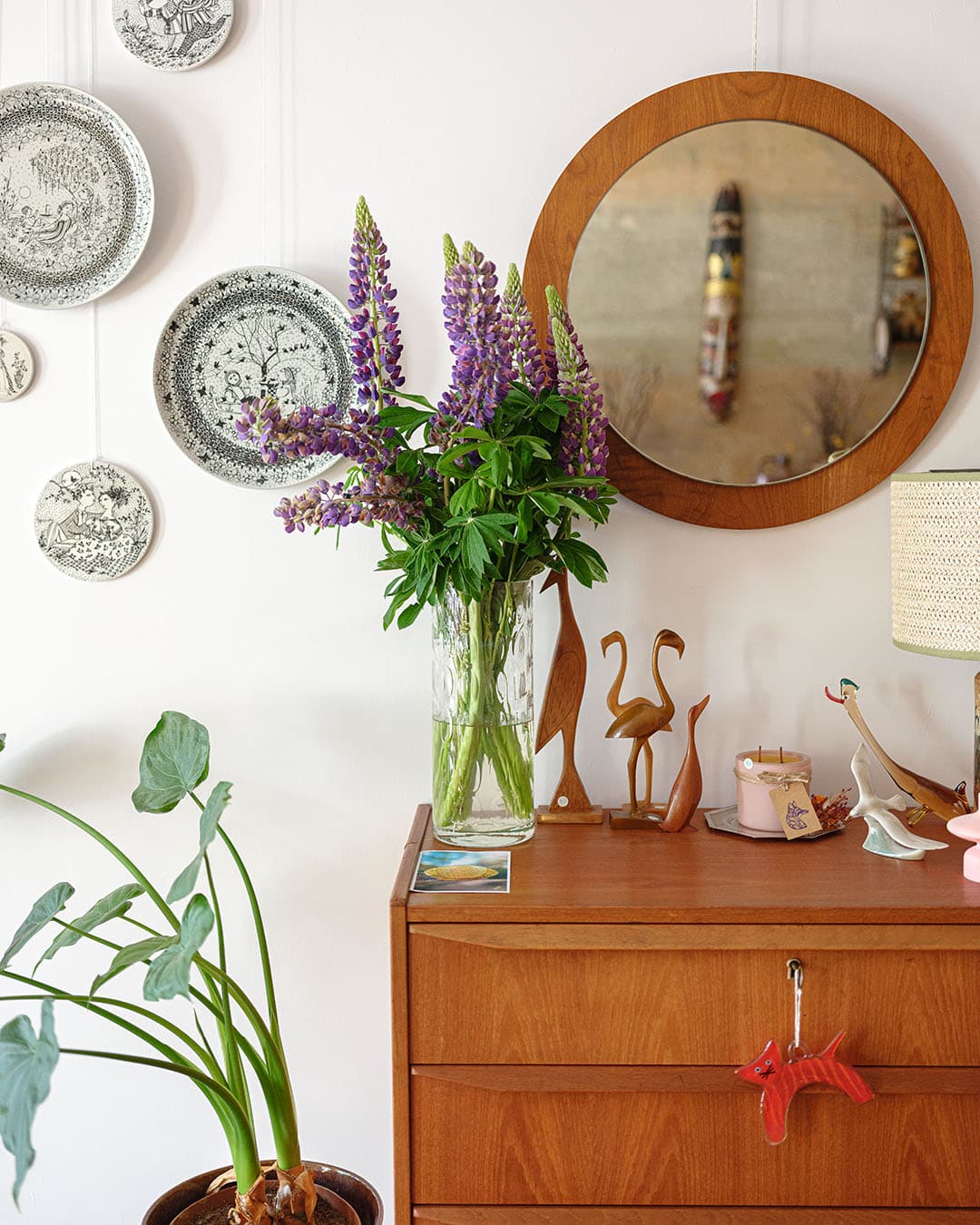 Wall mirror round, brown teak, Denmark, 1970s - 320423