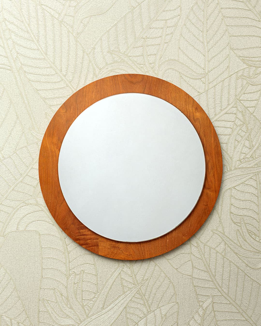 Wall mirror round, brown teak, Denmark, 1970s - 320420