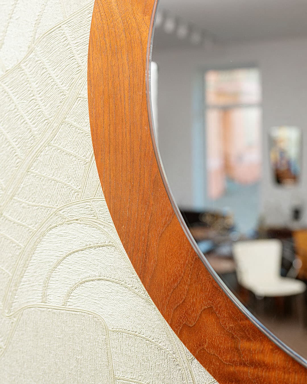 Wall mirror round, brown teak, Denmark, 1970s - 320421