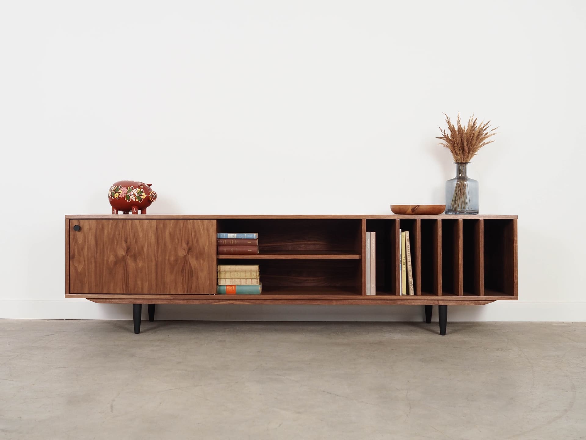 Sideboard, brown walnut, black wood, Scandinavia, 1960s. - 320425