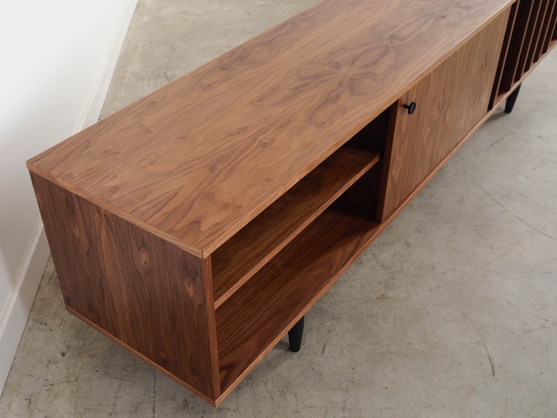 Sideboard, brown walnut, black wood, Scandinavia, 1960s. - 320434