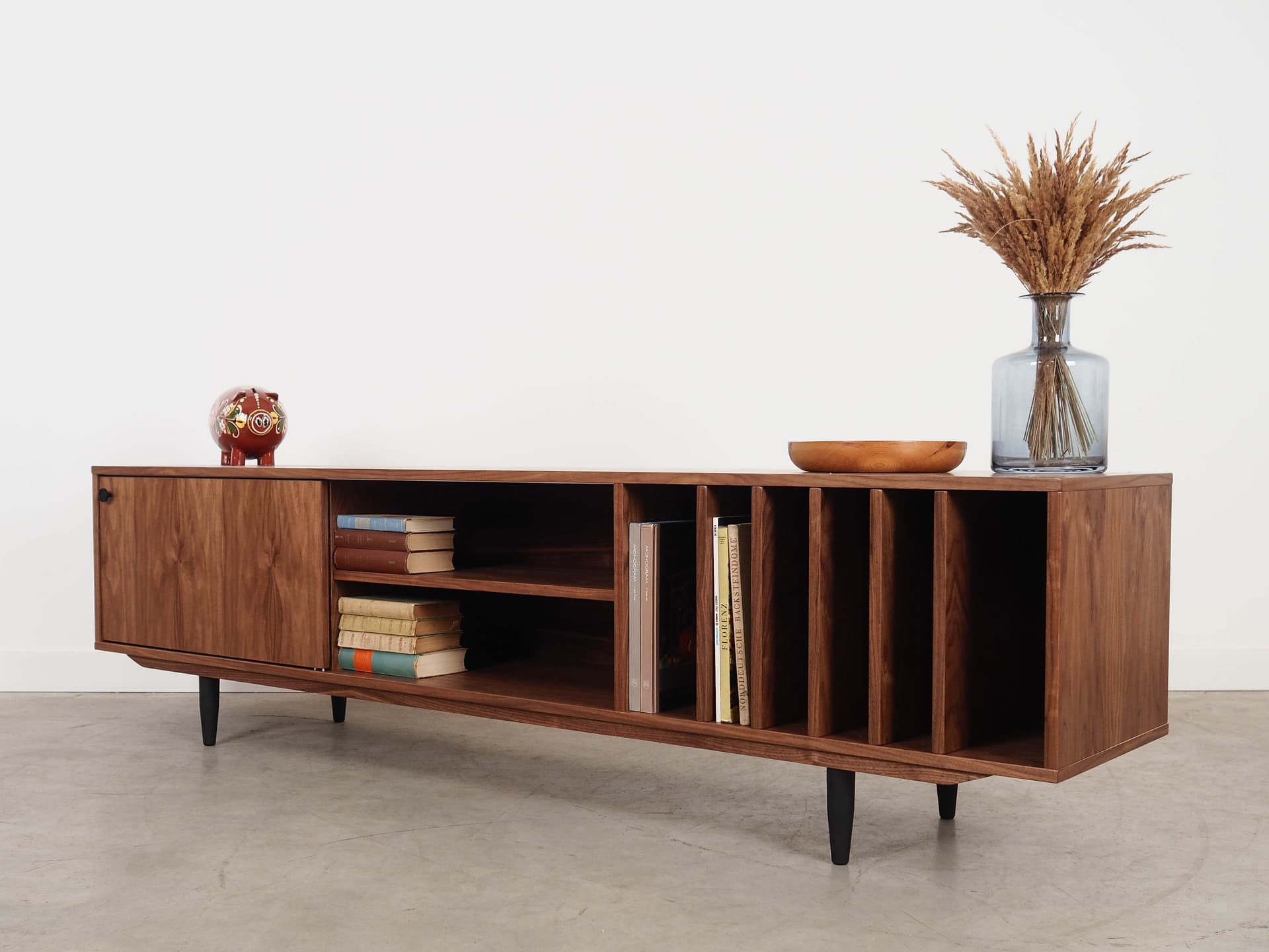 Sideboard, brown walnut, black wood, Scandinavia, 1960s. - 320431