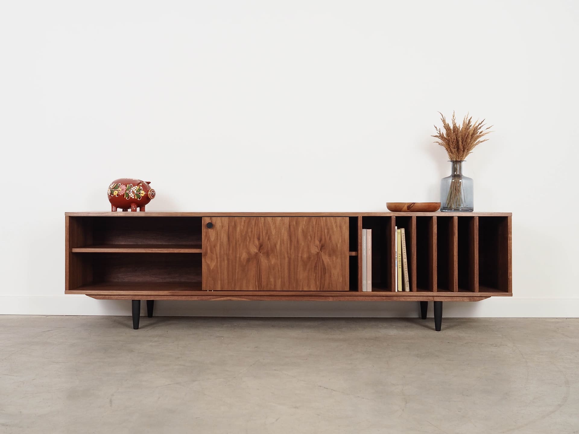 Sideboard, brown walnut, black wood, Scandinavia, 1960s. - 320426