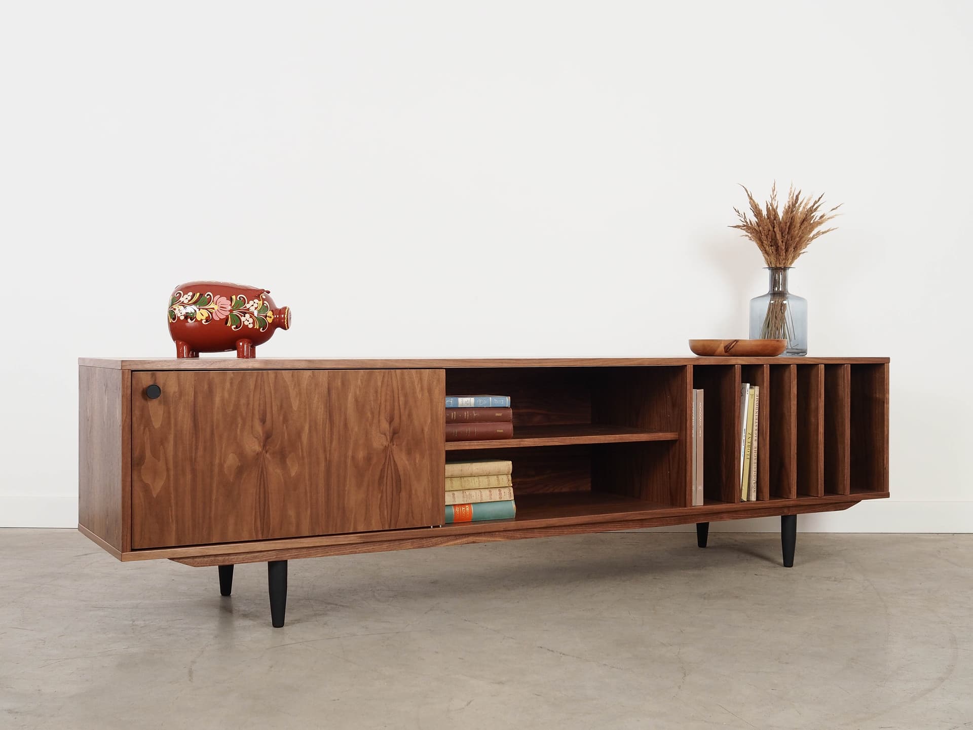 Sideboard, brown walnut, black wood, Scandinavia, 1960s. - 320427