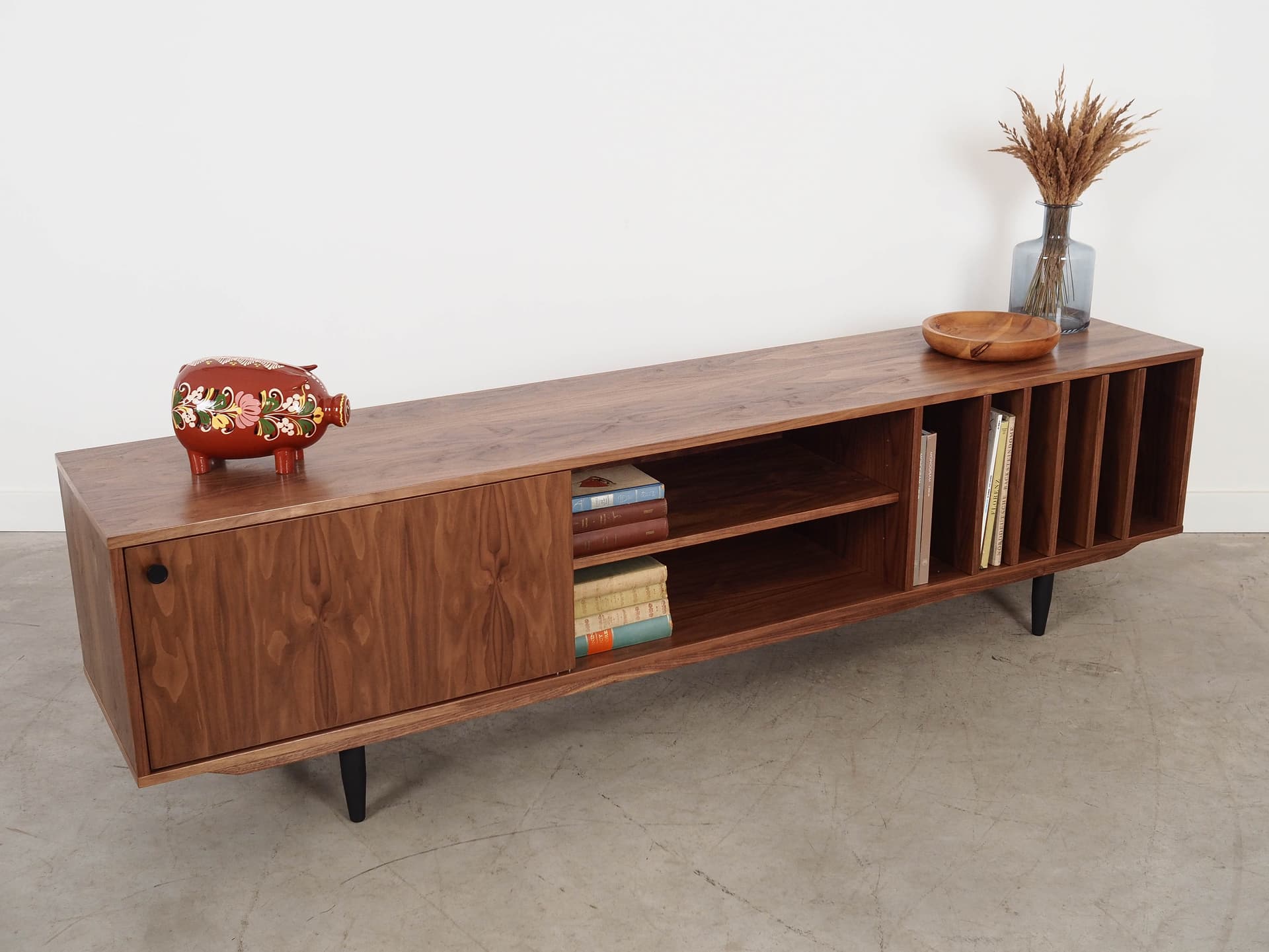 Sideboard, brown walnut, black wood, Scandinavia, 1960s. - 320429