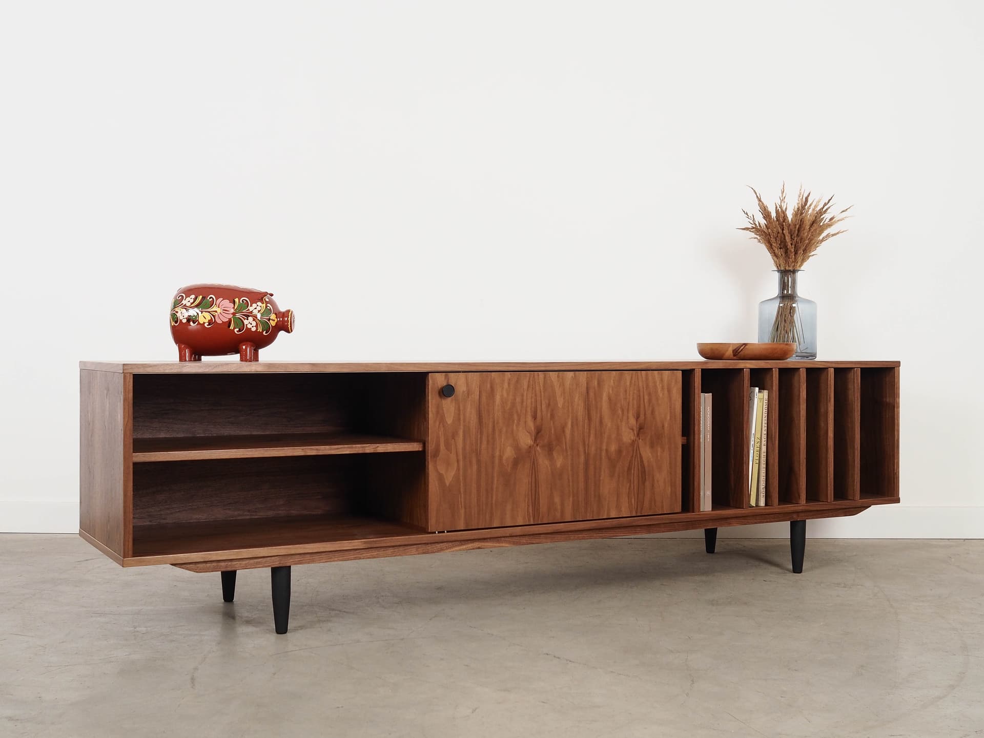 Sideboard, brown walnut, black wood, Scandinavia, 1960s. - 320428