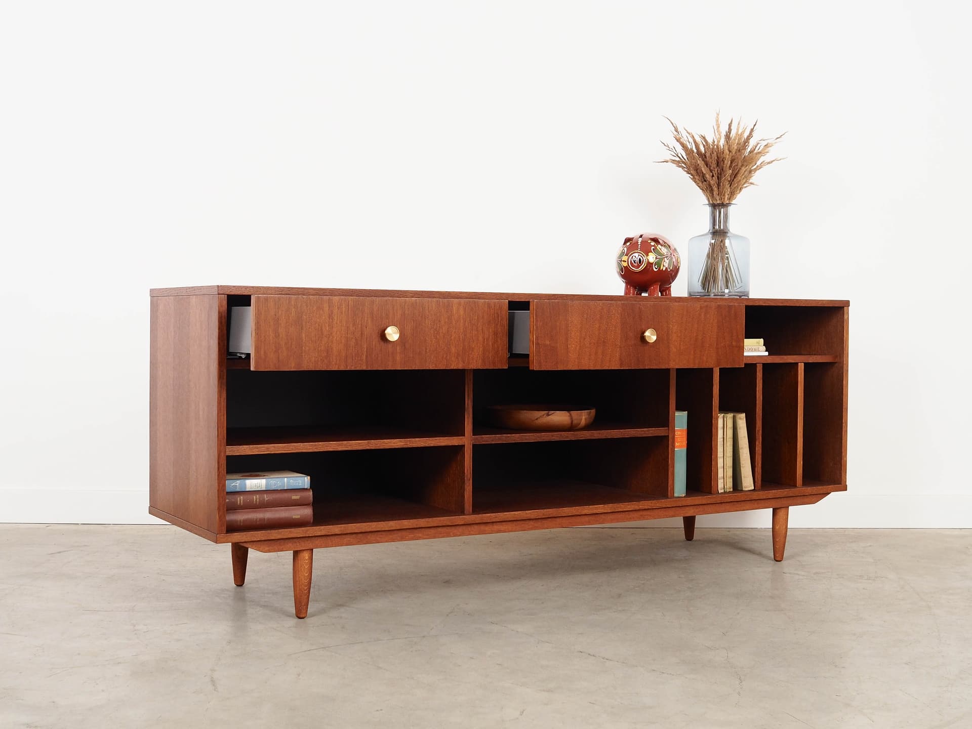 Sideboard, Scandinavian design, brown oak, black wood, Scandinavia, 1960s. - 320438