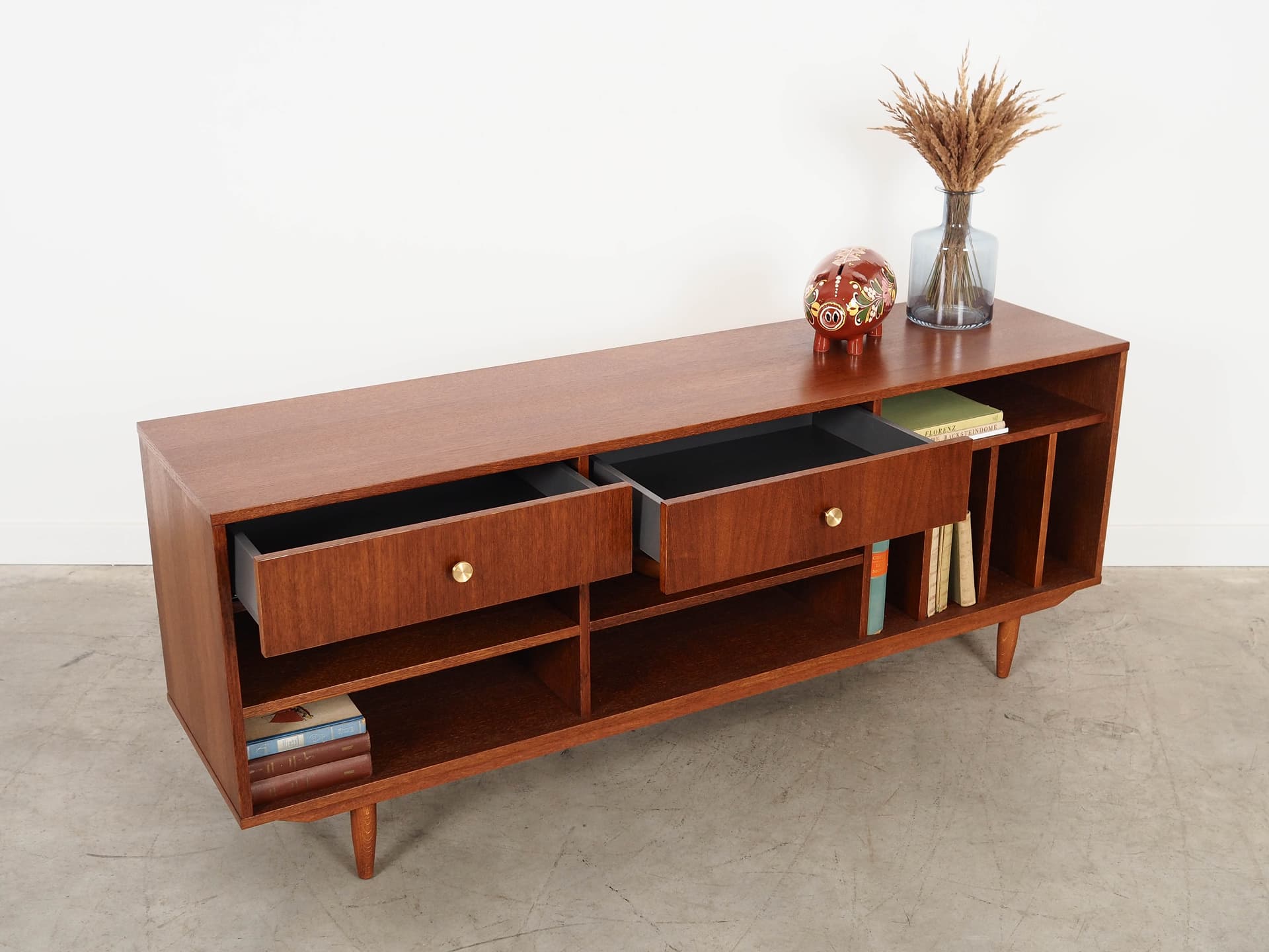 Sideboard, Scandinavian design, brown oak, black wood, Scandinavia, 1960s. - 320439