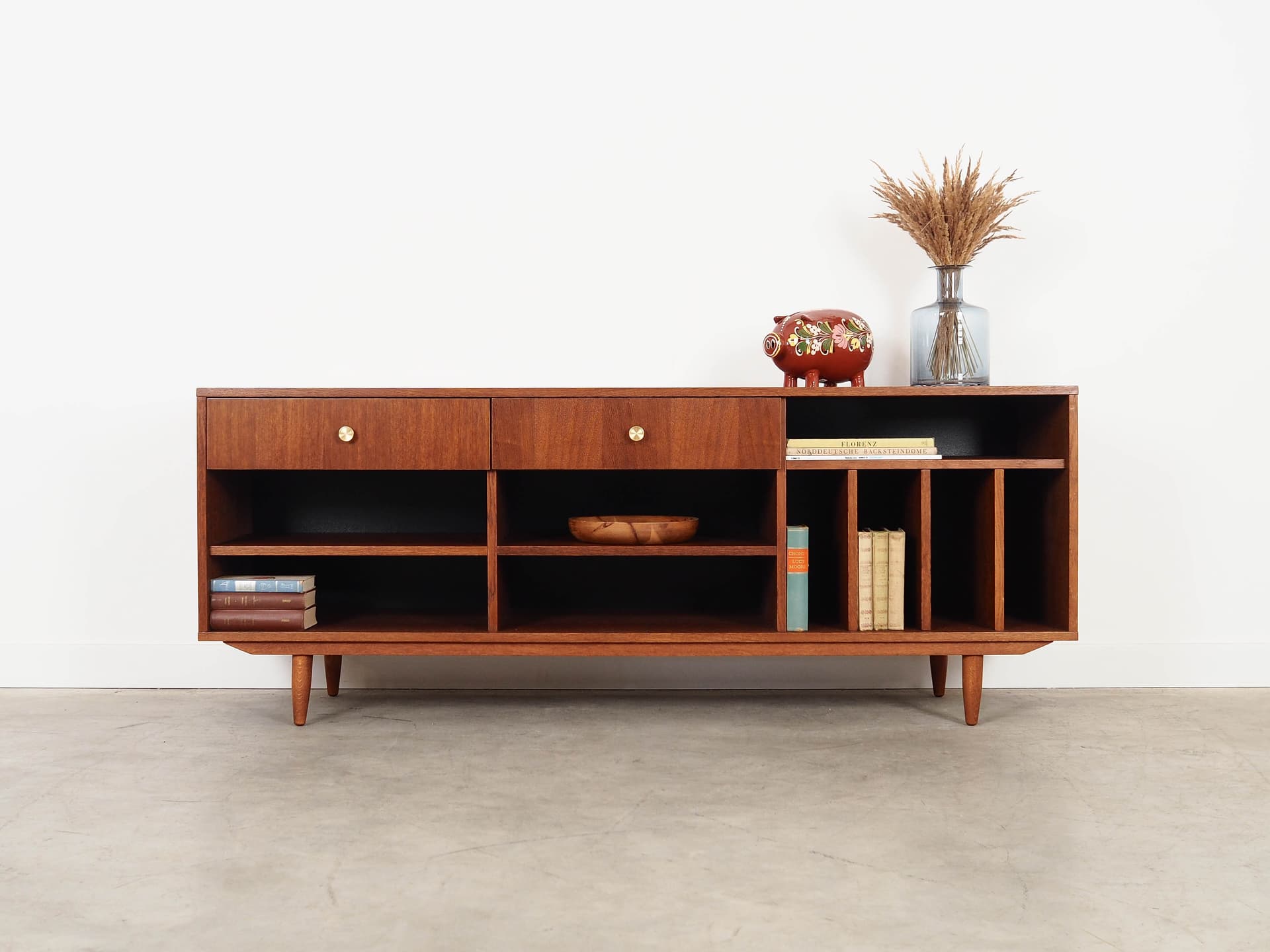 Sideboard, Scandinavian design, brown oak, black wood, Scandinavia, 1960s. - 320436