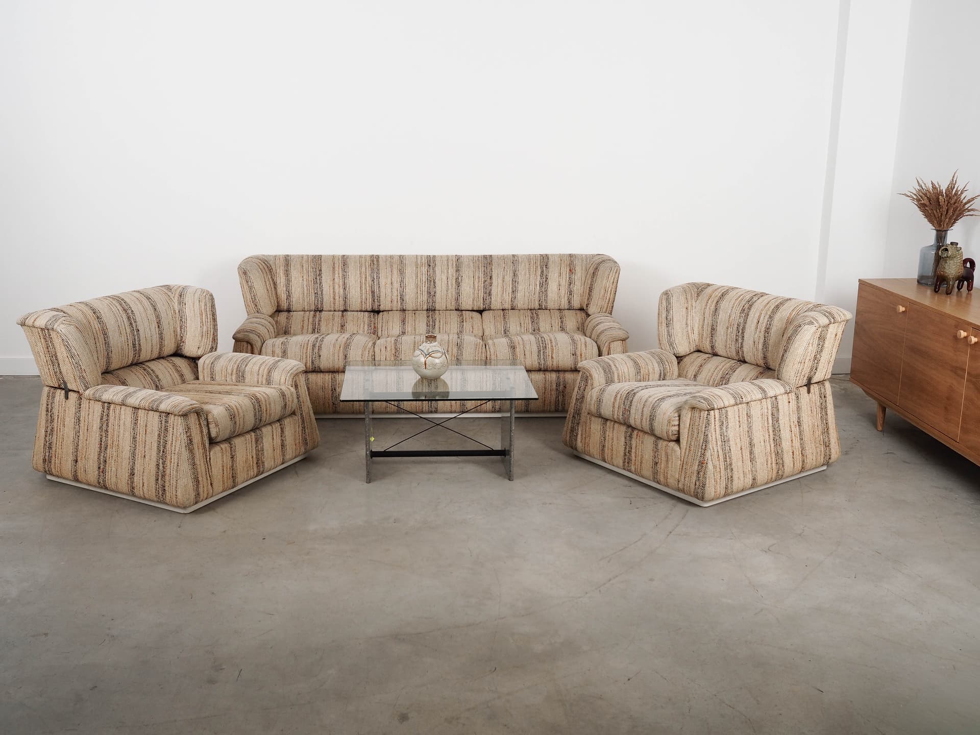 Sofa trzyosobowa, tkanina multikolor, drewno, Saporiti, Włochy, lata 60. - 320485