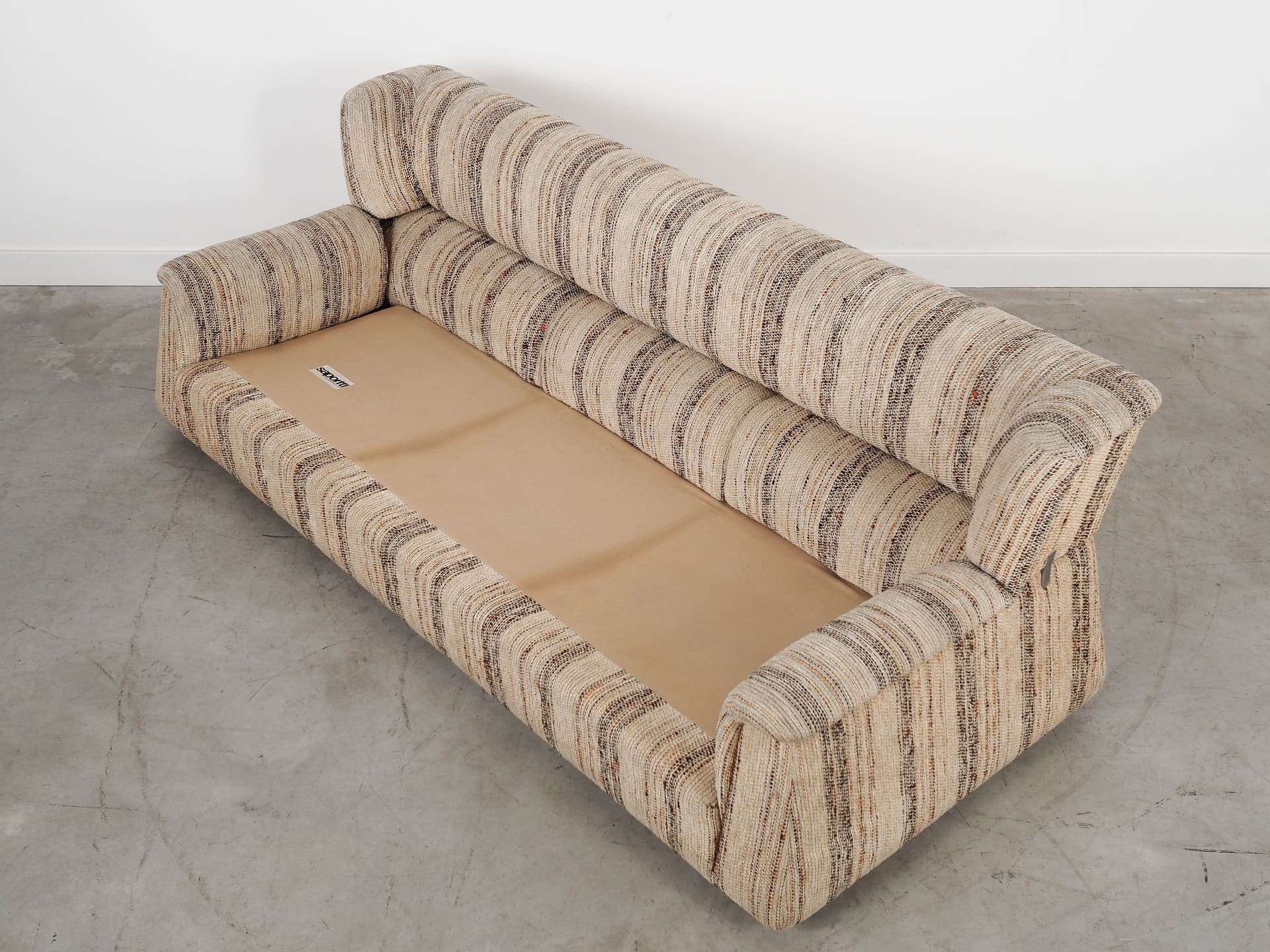 Sofa trzyosobowa, tkanina multikolor, drewno, Saporiti, Włochy, lata 60. - 320484