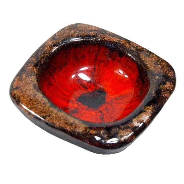 Miseczka ceramiczna, czerwona czarna brązowa złota, ceramika, Holandia, lata 70. - WYMIARY