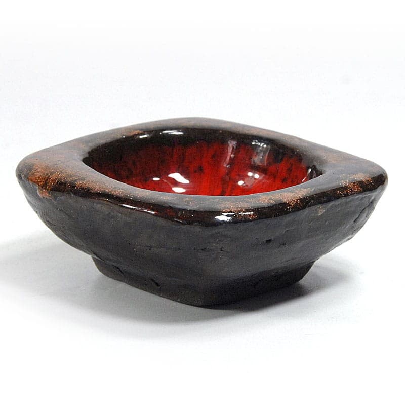 Miseczka ceramiczna, czerwona czarna brązowa złota, ceramika, Holandia, lata 70. - 320511