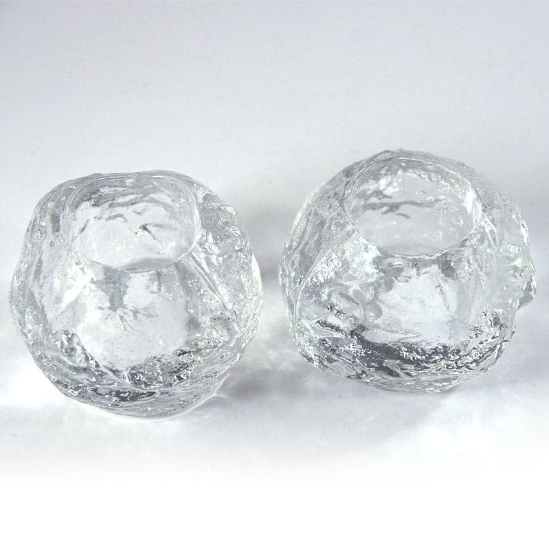 Para świeczników Snowball, szkło transparentne, proj. A. Wärff, Kosta Boda, Szwecja, lata 70. - 321927