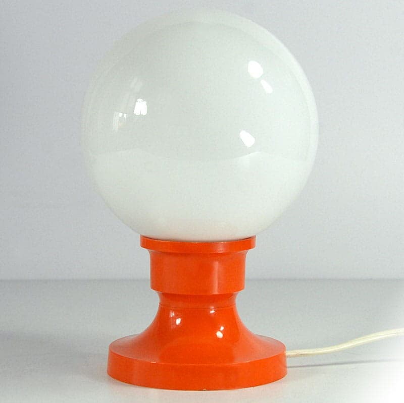 Lampka stołowa Space Age, akryl pomarańczowy, szkło białe, Niemcy, lata 70. - 321887