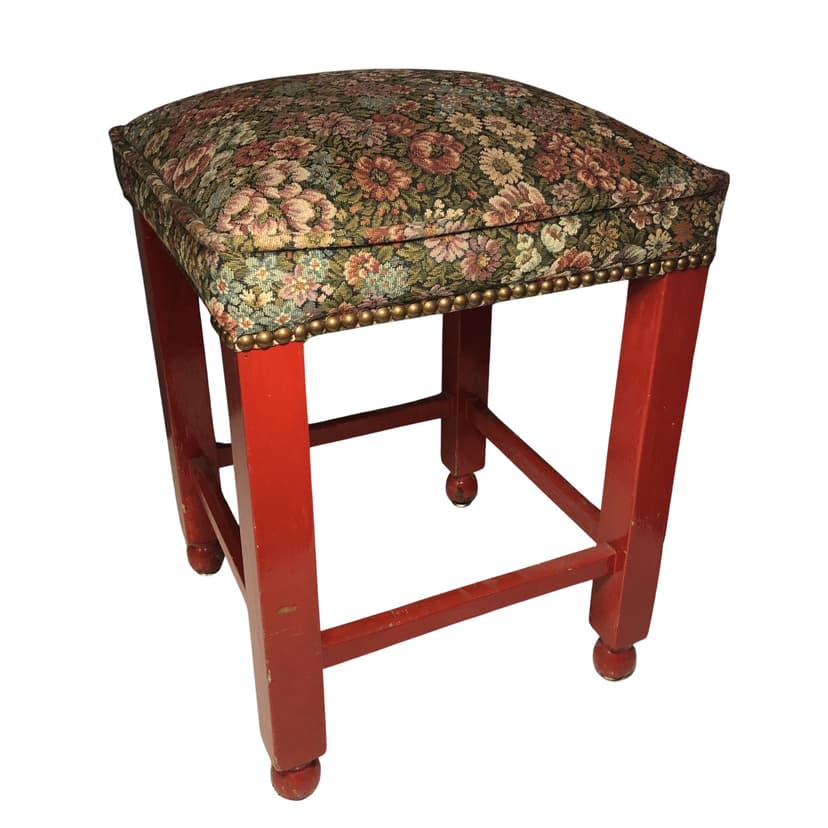 Stołek toaletkowy, tkanina kwiatowa, drewno czerwony, Niemcy, lata 50.